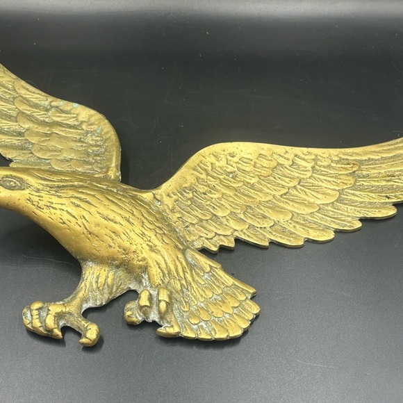 Mid-Century Modern Brass Cast Eagle Wall Decor- Soaring Eagle Metal Wall Hanging - Picture 7 of 7